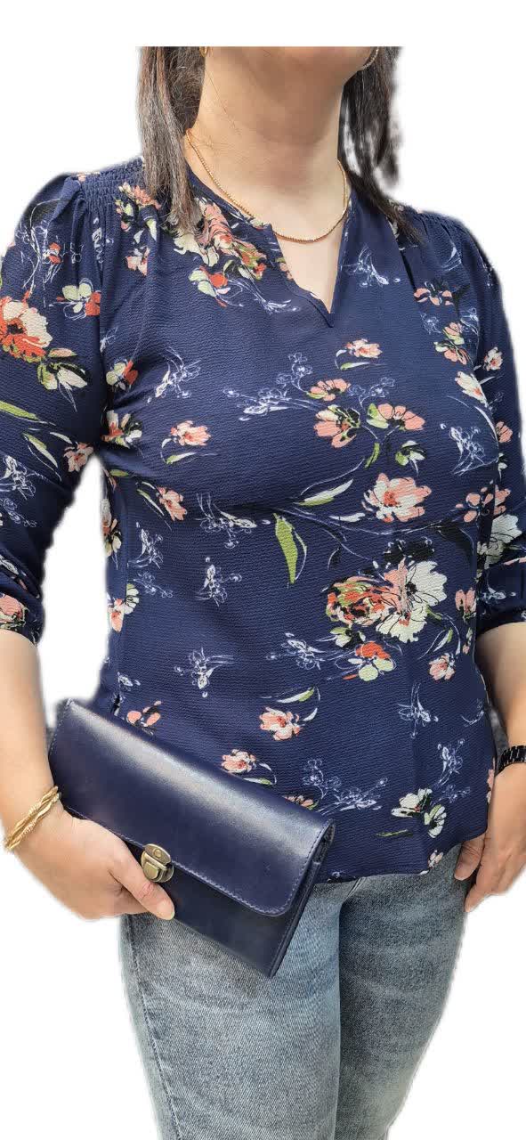 شومیز سورمه ای گلدار